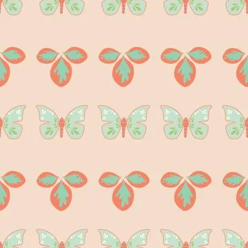 Vector repeat seamless pattern with leaves and butterflies. Stock Illustration