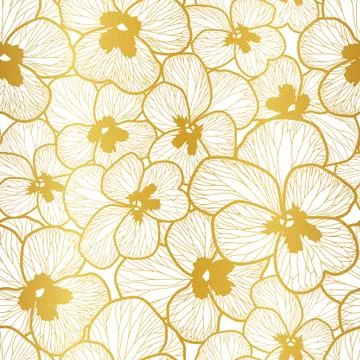 Vector repeat seamless pattern with pashy flowers. Gold foil. Stock Illustration