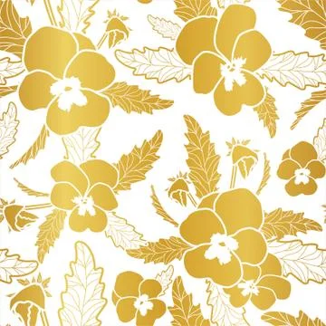 Vector repeat seamless pattern with pashy flowers. Gold foil. Stock Illustration