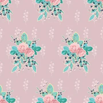 Vector repeat seamless pattern with pink roses. Stock Illustration