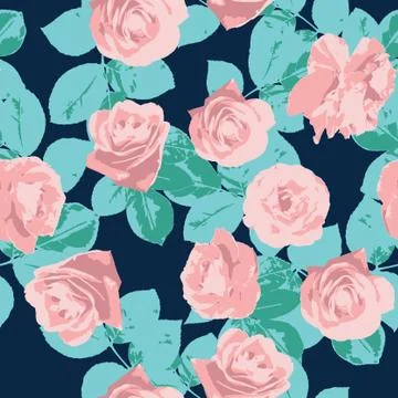 Vector repeat seamless pattern with romantic roses. Stock Illustration