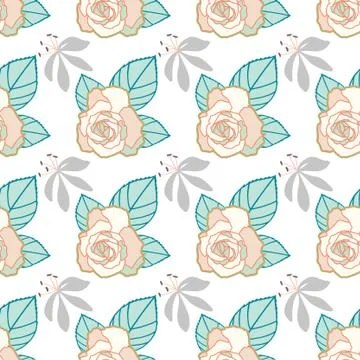 Vector repeat seamless pattern with small flowers and roses. Illustrazione stock