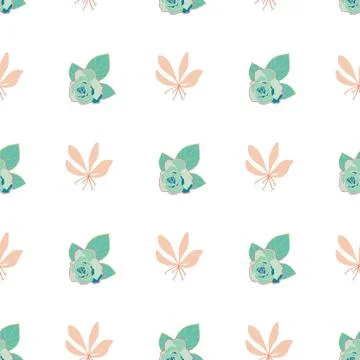 Vector repeat seamless pattern with small flowers and roses. Stock Illustration