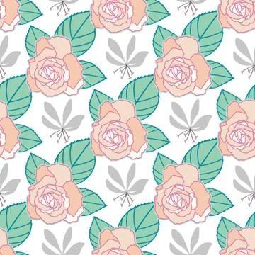 Vector repeat seamless pattern with small flowers and roses. Stock Illustration