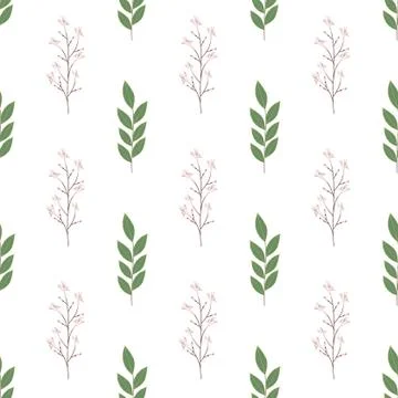 Vector repeat seamless pattern with small flowers and leaves. Stock Illustration