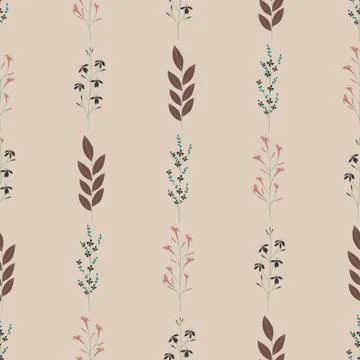 Vector repeat seamless pattern with small flowers and leaves. Stock Illustration