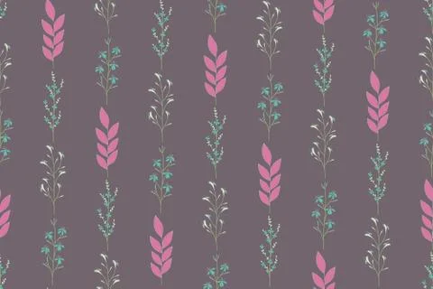 Vector repeat seamless pattern with small flowers and leaves. Illustrazione stock