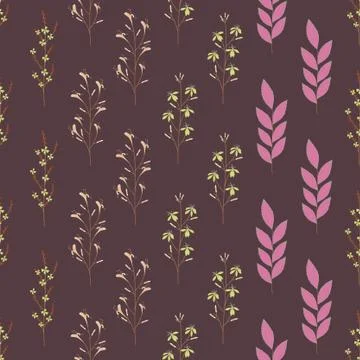 Vector repeat seamless pattern with small flowers and leaves. Stock Illustration
