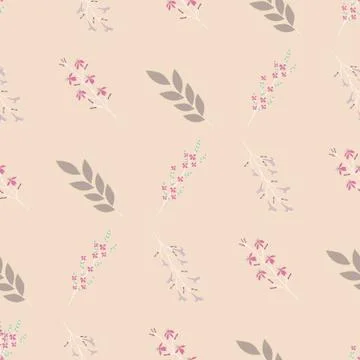 Vector repeat seamless pattern with small flowers and leaves. Stock Illustration
