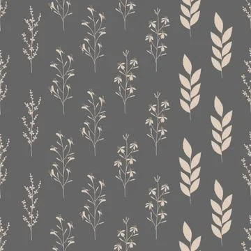Vector repeat seamless pattern with small flowers and leaves. Stock Illustration