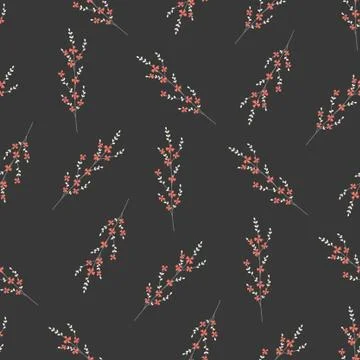 Vector repeat seamless pattern with small flowers and leaves. Stock Illustration