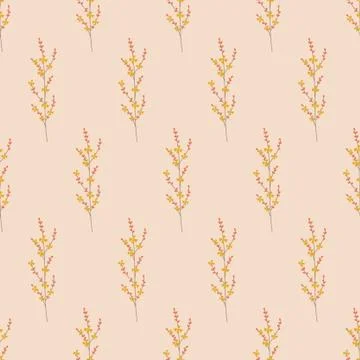 Vector repeat seamless pattern with small flowers and leaves. Stock Illustration