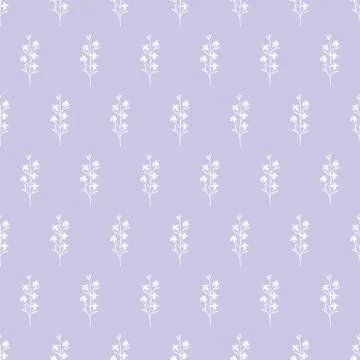 Vector repeat seamless pattern with small flowerson light purple background. Stock Illustration