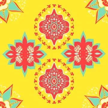 Vector repeating pattern of geometric shapes with intricate detail in red and Stock Illustration