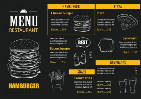 Vector restaurant cafe menu with hand drawn graphic template flat design Stock Illustration