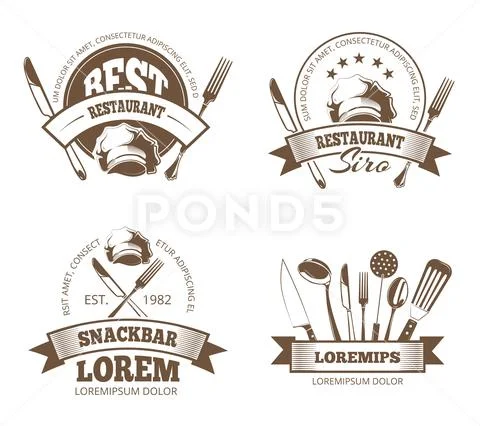 Vector restaurant labels, emblems, badges, logos for menu design Stock Illustration