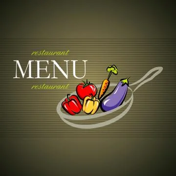 Vector restaurant menu card design with pan and vegetables Stock Illustration