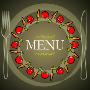 Vector restaurant menu design with tomatoes and carrots Stock Illustration