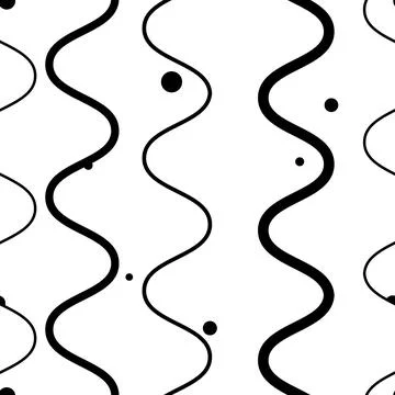 Vector Retro Abstract Black Wavy Lines and Dots on White seamless pattern Stockillustratie