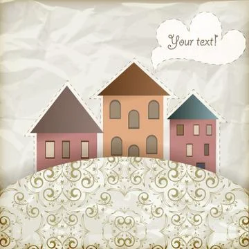 Vector retro background with old houses, place for your text Stock Illustration