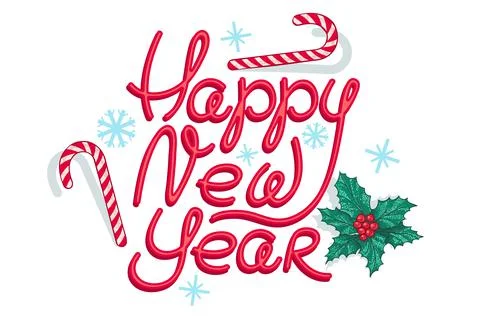 Vector retro banner for New year with holiday candy canes and plants. Illustrazione stock