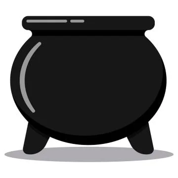Vector retro black cast-iron empty cooking pot, camping boiler, iron witches  Stock Illustration