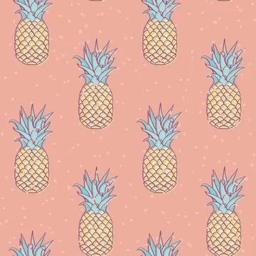 Vector Retro Bleach Peach Pineapples Design seamless pattern design. Stock Illustration