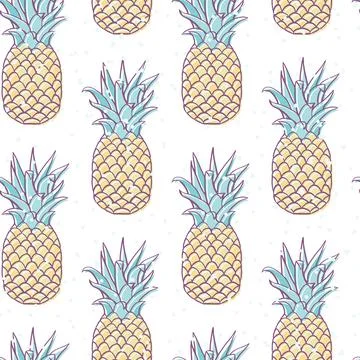 Vector Retro Bleach Pineapples Design on White seamless pattern design. Stock Illustration