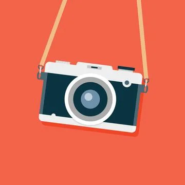 Vector retro camera strap illustration. Vintage photo flat retro camera old Stock Illustration