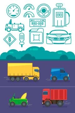 Vector retro car icon set. Flat design. Modern car icon isolated vector graphic. Stock Illustration