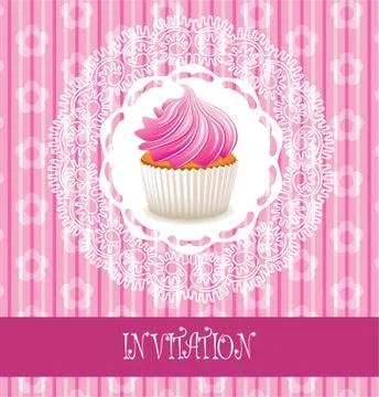 Vector retro card with pink cupcake Stock Illustration