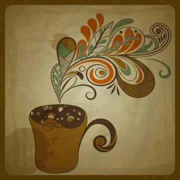 Vector retro concept composition with stylized cup of coffee on crumpled pape Stock Illustration
