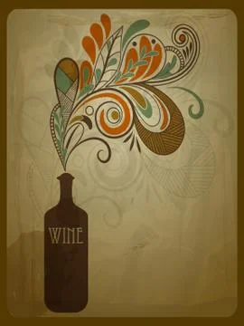 Vector retro concept composition with stylized bottle of wine on crumpled pap Stock Illustration