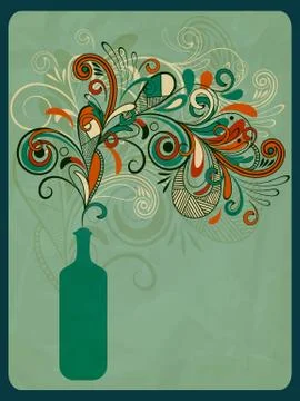 Vector retro concept composition with stylized bottle of wine on crumpled pap Stock Illustration