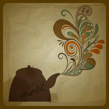 Vector retro concept composition with stylized cattle and steam Stock Illustration