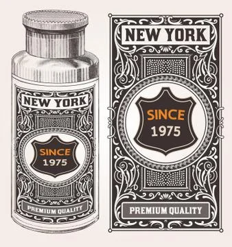 Vector. Retro design with bottle Stock Illustration