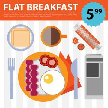 Vector retro flat breakfast eggs and bacon Stock Illustration