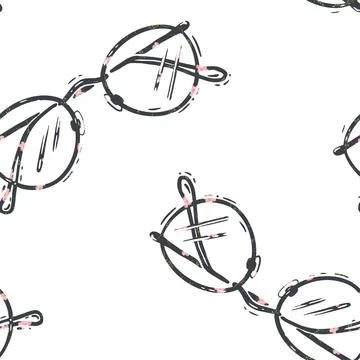 Vector Retro Floral Glasses Frames on White seamless pattern background. Perfect Stock Illustration