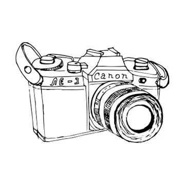 Vector retro hand drawn hipster photo camera isolated, hand drawn doodle style Stock Illustration