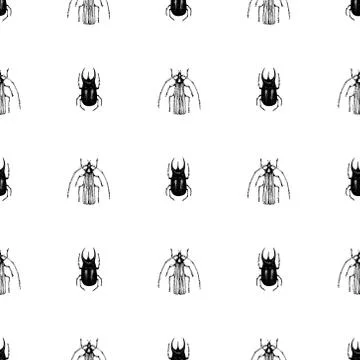 Vector retro hand drawn seamless vector pattern with beetle, bug, dor, dorr Illustrazione stock