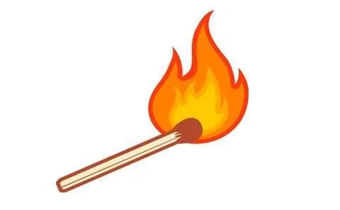Vector retro illustration of a match with fire on white background. Vintage i Illustrazione stock