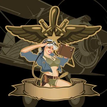 Vector retro military pin-up Stock Illustration