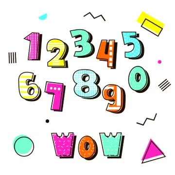 Vector Retro Numbers. Memphis numbers isolated. Vector illustratiom Stock Illustration