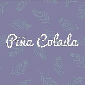 Vector Retro Pina Colada Pattern Letters on palm leaves seamless pattern design. Stock Illustration