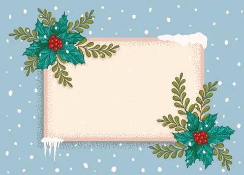 Vector retro postcard with Christmas plants 库存插图