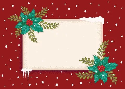 Vector retro postcard with Christmas plants Stock Illustration