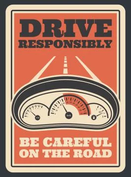 Vector retro poster of car speedometer dashboard Stock Illustration