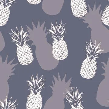 Vector Retro Purple Pineapples with Shadows seamless pattern design. Stock Illustration