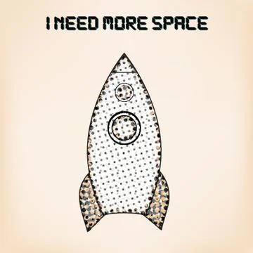 Vector retro rocket poster. Halftone stylized Stock-Illustration