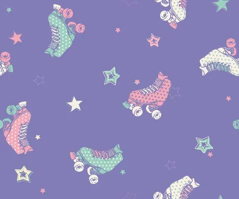 Vector Retro Roller Skates with Stars in Vibrant Colors seamless pattern Stock Illustration